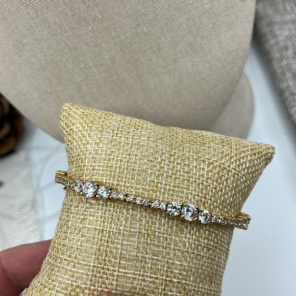 18K Gold Over 925 Silver CZ Tennis Bracelet - 7.25" - Picture 9 of 13